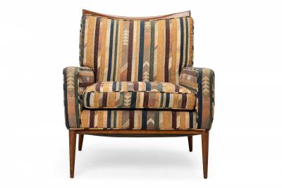  Directional Paul McCobb for Directional AmericanStriped Fabric and Walnut Lounge Armchair