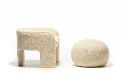  Directional Post Modern Directional Pouf Ottoman in Ivory White Boucle