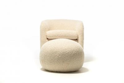  Directional Post Modern Directional Pouf Ottoman in Ivory White Boucle