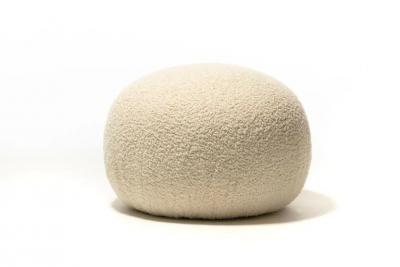  Directional Post Modern Directional Pouf Ottoman in Ivory White Boucle