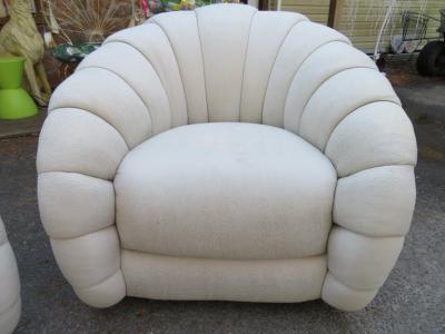  Directional Stunning Pair of Directional Crescent Tufted Swivel Lounge Chair Midcentury