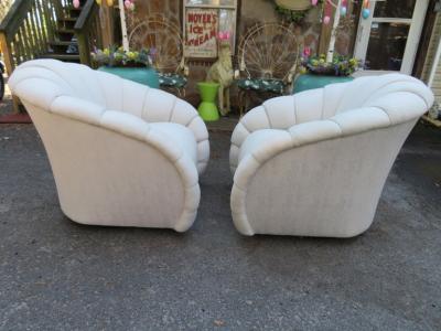  Directional Stunning Pair of Directional Crescent Tufted Swivel Lounge Chair Midcentury