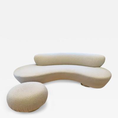  Directional Vladimir Kagan Serpentine Cloud Sofa Pouf in Boucle and Brass Directional