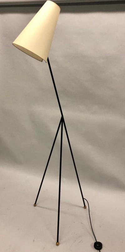  Disderot Pair of French Mid Century Modern Wrought Iron Floor Lamps Disderot Attributed