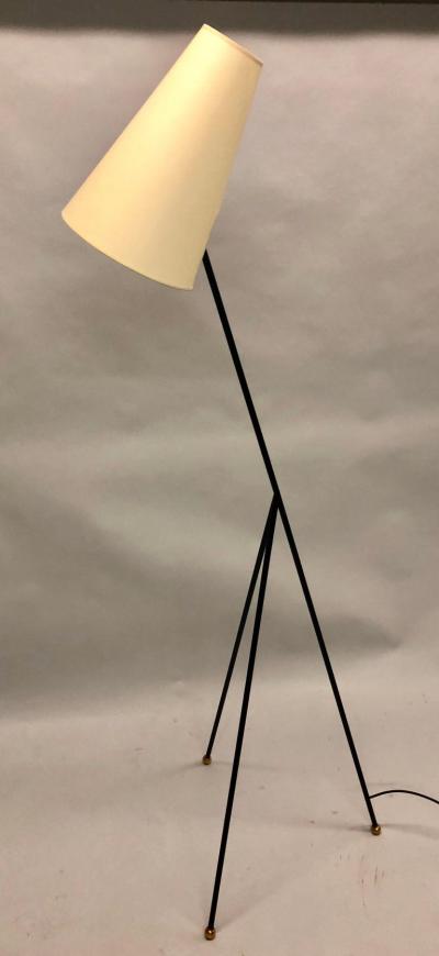  Disderot Pair of French Mid Century Modern Wrought Iron Floor Lamps Disderot Attributed