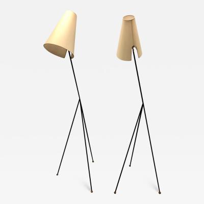  Disderot Pair of French Mid Century Modern Wrought Iron Floor Lamps Disderot Attributed