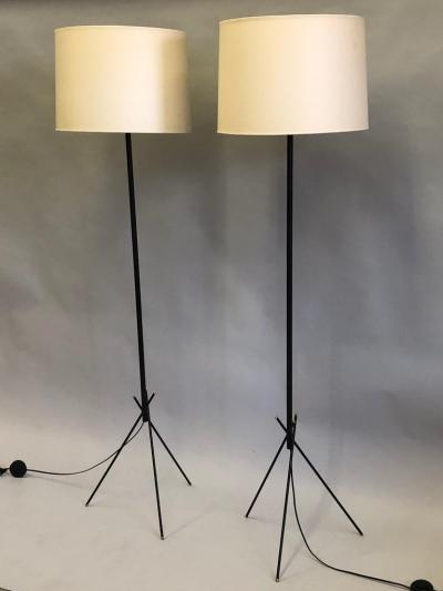  Disderot Pair of French Mid Century Modern Wrought Iron Floor Lamps Disderot Attributed