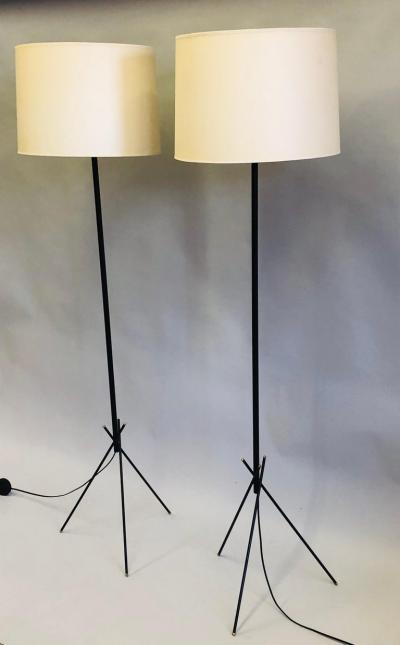  Disderot Pair of French Mid Century Modern Wrought Iron Floor Lamps Disderot Attributed