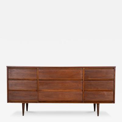  Dixie Mid Century Modern Walnut 9 Drawer Dresser by Dixie