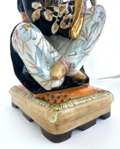 Domenico Poloniato Domenico Poloniato Italian Majolica Asian Sculptures Lamp Bases Glazed Ceramic