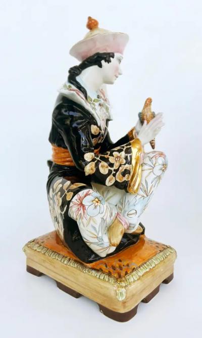 Domenico Poloniato Domenico Poloniato Italian Majolica Asian Sculptures Lamp Bases Glazed Ceramic
