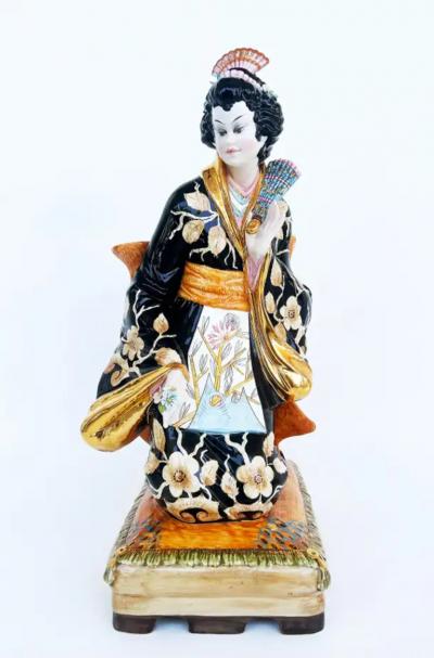 Domenico Poloniato Domenico Poloniato Italian Majolica Asian Sculptures Lamp Bases Glazed Ceramic