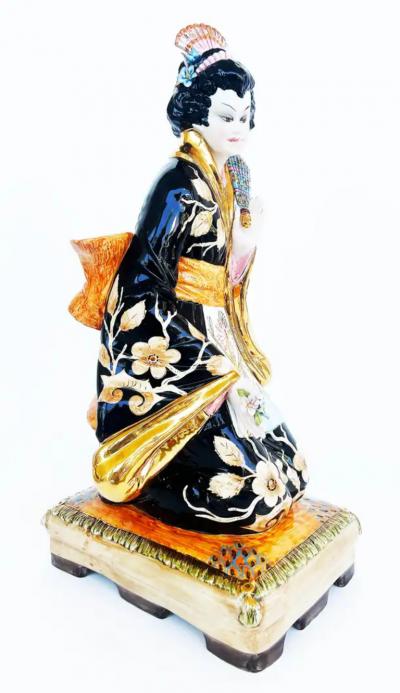 Domenico Poloniato Domenico Poloniato Italian Majolica Asian Sculptures Lamp Bases Glazed Ceramic