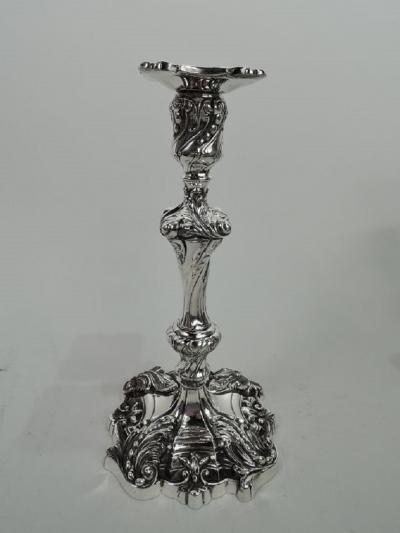 Dominick Haff Pair of Antique Georgian Rococo Sterling Silver Candlesticks 1898