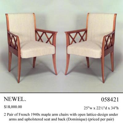  Dominique 2 Pair of French 1940s Maple Armchairs