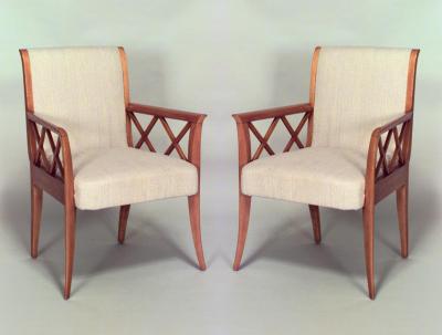  Dominique 2 Pair of French 1940s Maple Armchairs
