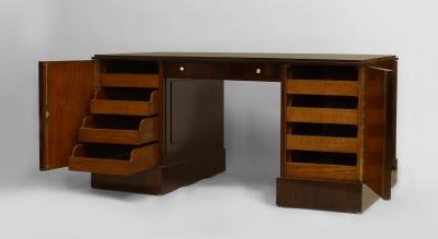  Dominique French Art Deco Calamander Wood Double Pedestal Base Desk