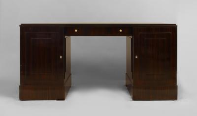  Dominique French Art Deco Calamander Wood Double Pedestal Base Desk