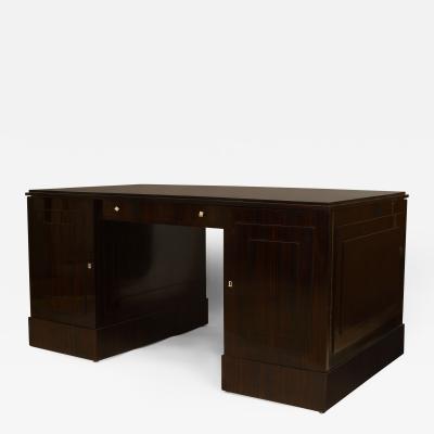  Dominique French Art Deco Calamander Wood Double Pedestal Base Desk