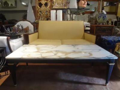  Dominique French Louis XVI Style Ebonized Coffee Table with Marble Top
