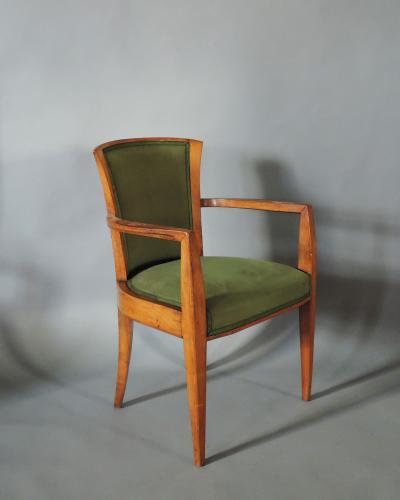  Dominique Pair Fine French Art Deco Walnut Armchairs by Dominique