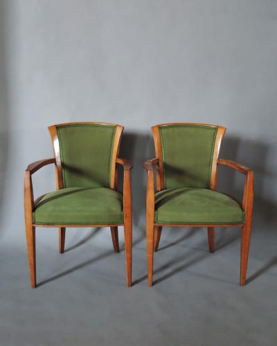  Dominique Pair Fine French Art Deco Walnut Armchairs by Dominique