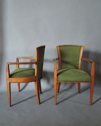  Dominique Pair Fine French Art Deco Walnut Armchairs by Dominique