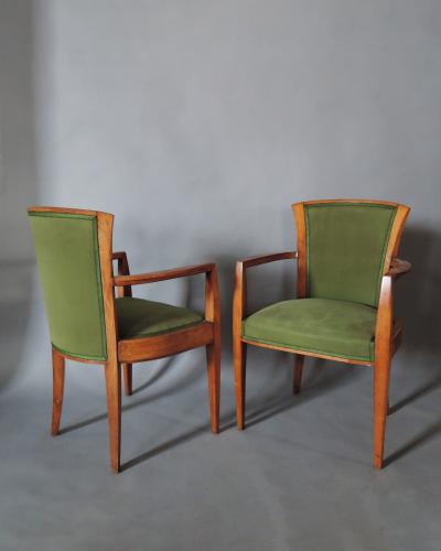  Dominique Pair Fine French Art Deco Walnut Armchairs by Dominique