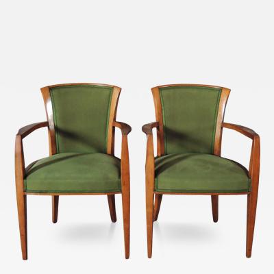  Dominique Pair Fine French Art Deco Walnut Armchairs by Dominique