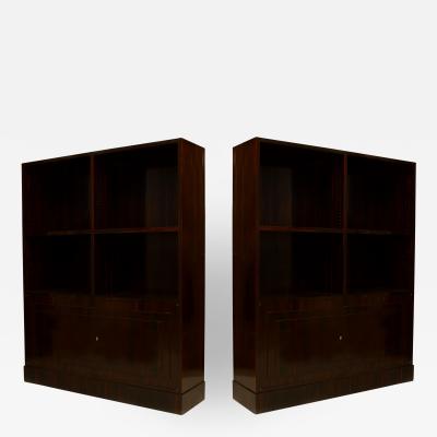  Dominique Pair of French Art Deco Calamander Wood Bookcase Cabinets