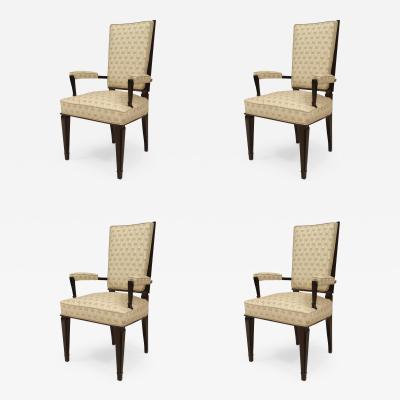  Dominique Set of 4 French 1940s Ebonized High Back Open Armchairs