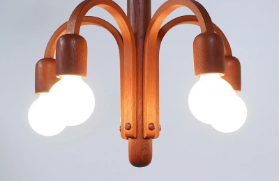  Domus Danish Modern Candela Teak Pendant Chandelier by Domus