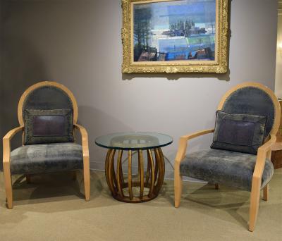  Donghia Donghia Pair of Elegant Lounge Chairs in Avodire 1980s