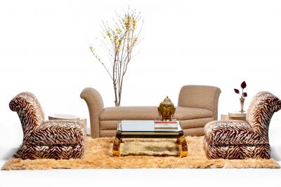  Donghia Pair of Large Donghia Slipper Chairs Newly Upholstered in Ivory Tiger Velvet