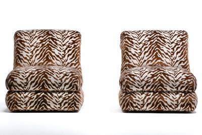  Donghia Pair of Large Donghia Slipper Chairs Newly Upholstered in Ivory Tiger Velvet