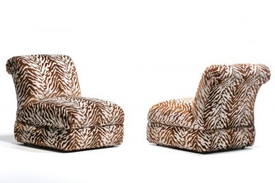  Donghia Pair of Large Donghia Slipper Chairs Newly Upholstered in Ivory Tiger Velvet