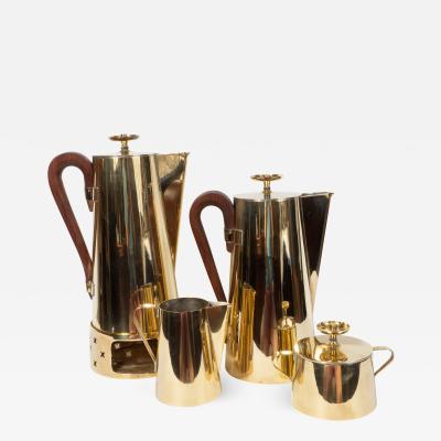  Dorlyn Silversmiths Tommi Parzinger for Dorlyn Silversmiths Coffee Tea Service in Brass and Walnut