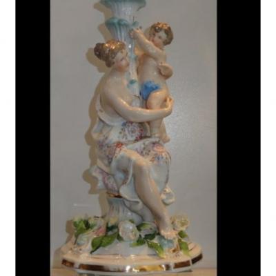  Dresden Porcelain Antique Hand Painted Dresden German Porcelain Figural Lamp W Maiden Putti