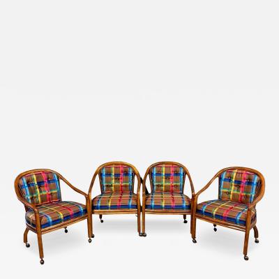  Drexel Drexel Heritage Furniture 1970s Set of 4 Drexel Game Table Chairs with Cane Backs Mid Century