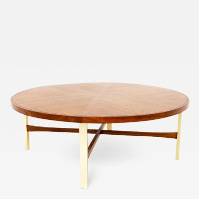  Drexel Drexel Heritage Furniture Drexel Heritage Mid Century Walnut and Brass Round Coffee Table