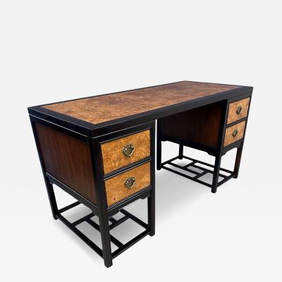  Drexel Drexel Heritage Furniture Drexel Heritage Tai Ming Burl and Mahogany Desk Mid Century