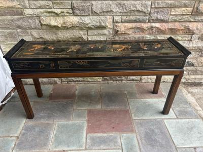  Drexel Drexel Heritage Furniture Fabulous Chinoiserie Hand Painted Drexel Black Lacquer Console Table Mid Century