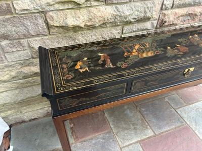  Drexel Drexel Heritage Furniture Fabulous Chinoiserie Hand Painted Drexel Black Lacquer Console Table Mid Century