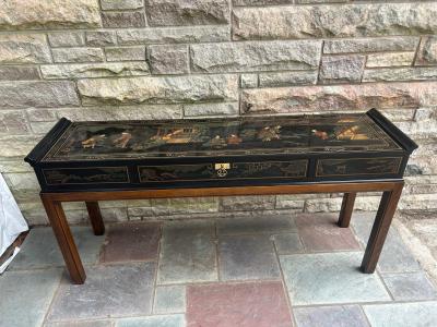  Drexel Drexel Heritage Furniture Fabulous Chinoiserie Hand Painted Drexel Black Lacquer Console Table Mid Century