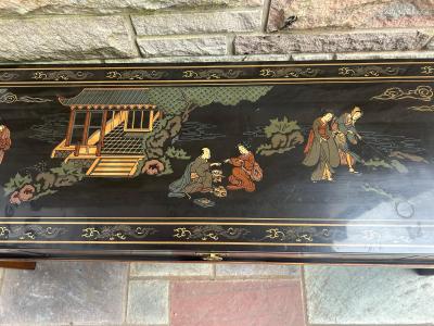  Drexel Drexel Heritage Furniture Fabulous Chinoiserie Hand Painted Drexel Black Lacquer Console Table Mid Century