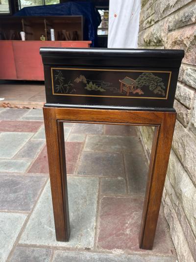  Drexel Drexel Heritage Furniture Fabulous Chinoiserie Hand Painted Drexel Black Lacquer Console Table Mid Century
