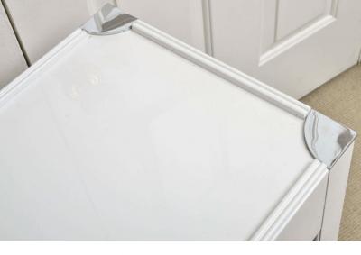  Drexel Drexel Heritage Furniture MODERN WHITE LACQUERED CONSOLE WITH CHROME CORNERS AND DRAWER BY DREXEL