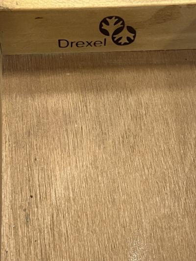  Drexel Drexel Heritage Furniture MODERN WHITE LACQUERED CONSOLE WITH CHROME CORNERS AND DRAWER BY DREXEL