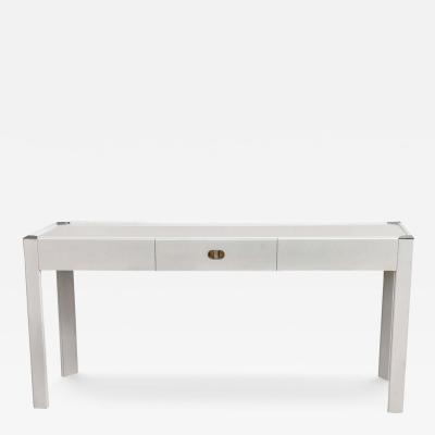  Drexel Drexel Heritage Furniture MODERN WHITE LACQUERED CONSOLE WITH CHROME CORNERS AND DRAWER BY DREXEL