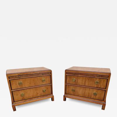  Drexel Drexel Heritage Furniture Pair of 1970s Drexel Heritage Hollywood Regency Burlwood Brass Nightstands